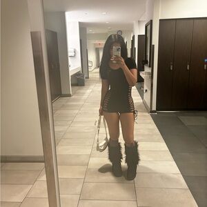 cutout lace up romper